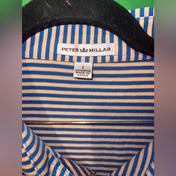 Peter Millar Orange & Blue Striped Polo Shirt size Large 100% Cotton - Picture 5 of 7